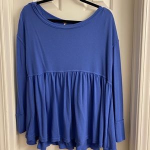 Free People Blue Long Sleeved Babydoll Top